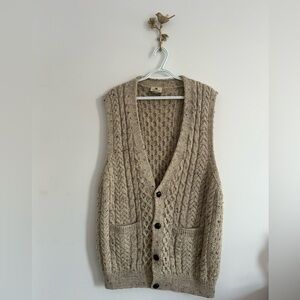 Carraig Donn Aran Fisherman 100% Wool Cable Knit Sweater Vest Ireland XXL